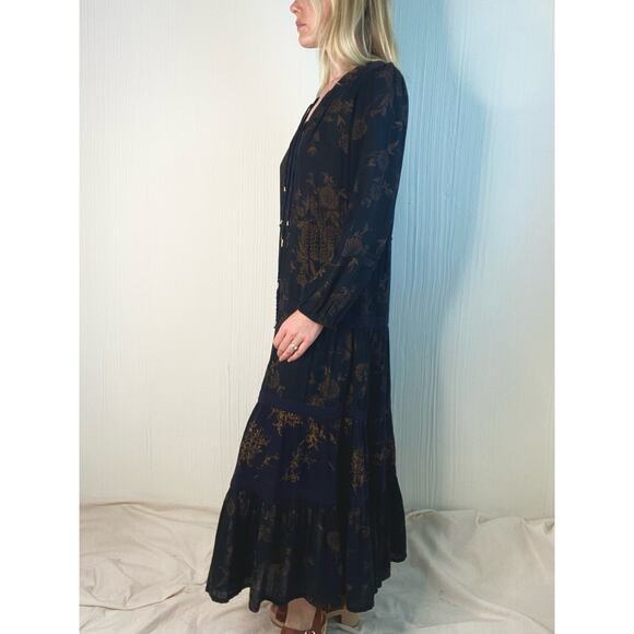 ULLA JOHNSON Varanasi Black Floral Long Sleeve Cotton Maxi Dress NWT US 4 - Picture 5 of 16